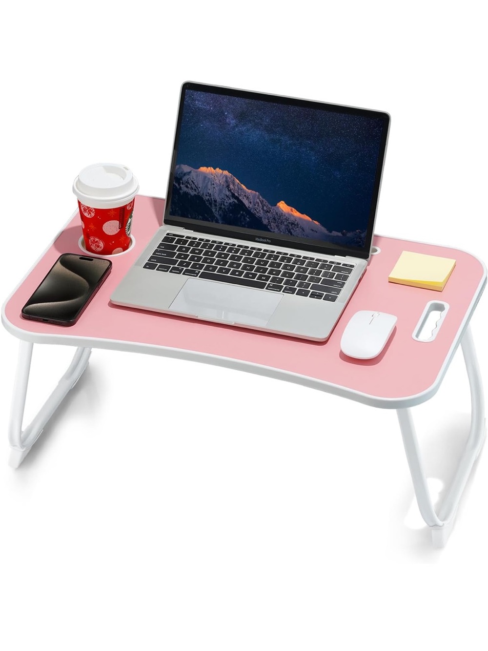 Portable Pink Lap Desk for Home Office - Compact Folding Tray Table